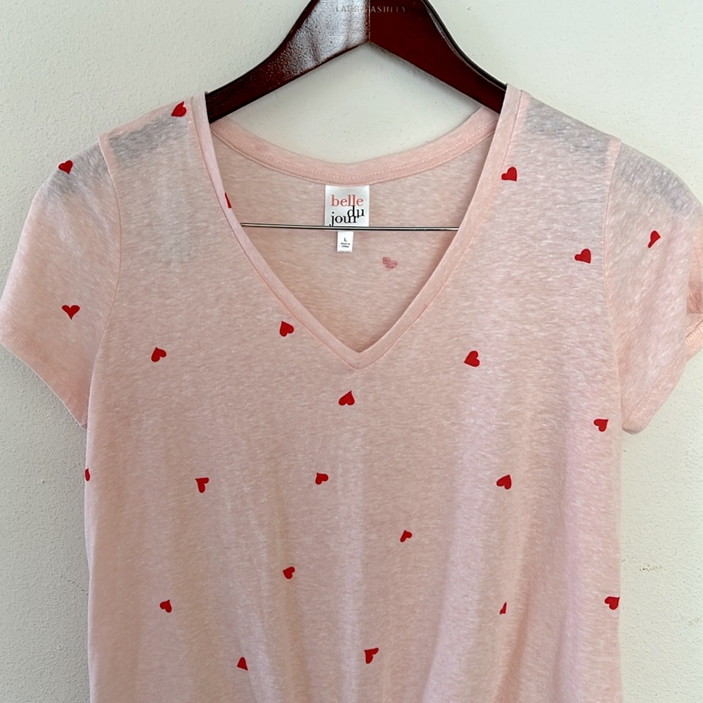 Belle Du Jour Pink Heart Women's Top Valentines Day Love Red Size Large - Picture 3 of 10